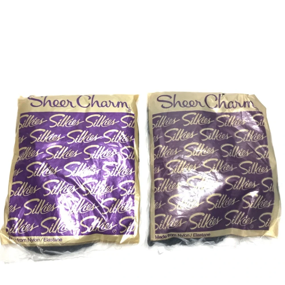 Silkies Sheer Charm 2 Pair Black Pantyhose Nylons Size Queen XL